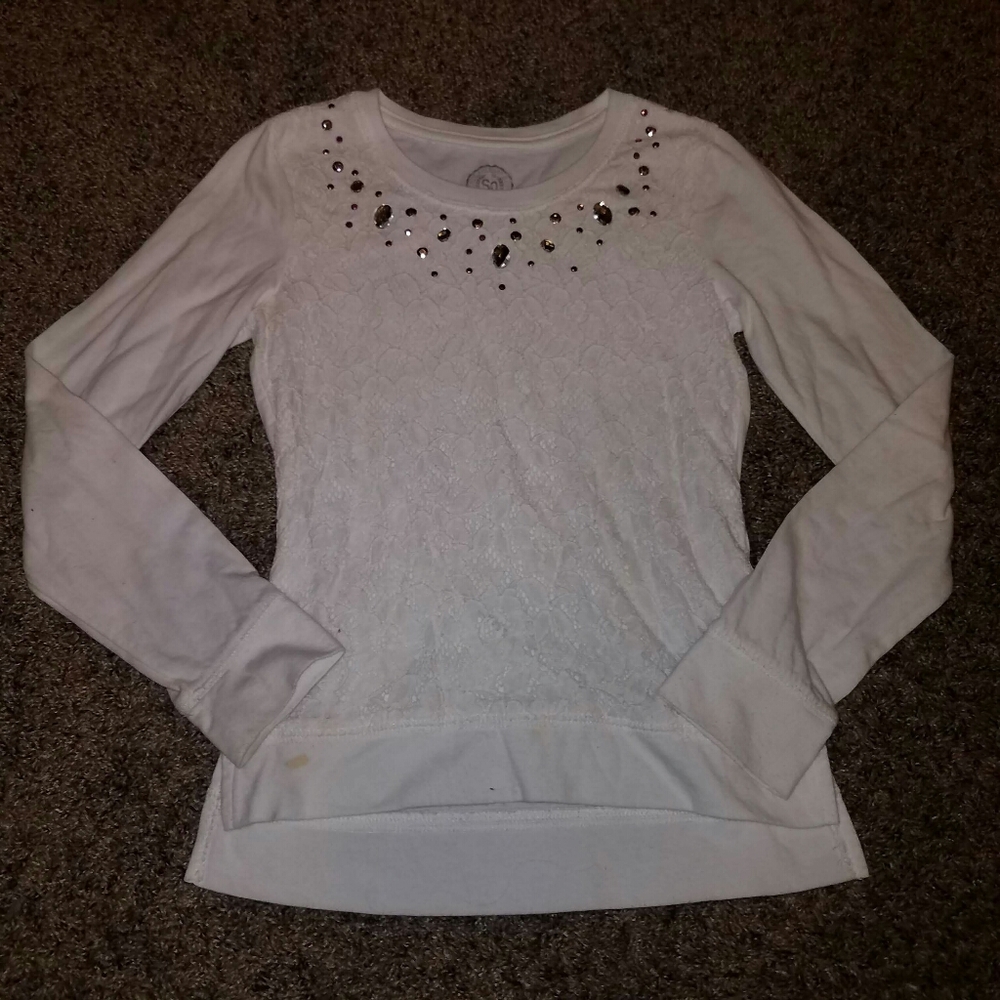 SO Bejeweled White Lace Long Sleeve Shirt